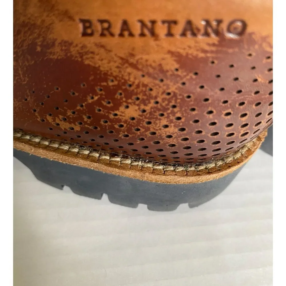 Brantano Men’s Brown Leather Oxford Dress Shoes Size 9 – Perforated Distressed - Picture 4 of 8